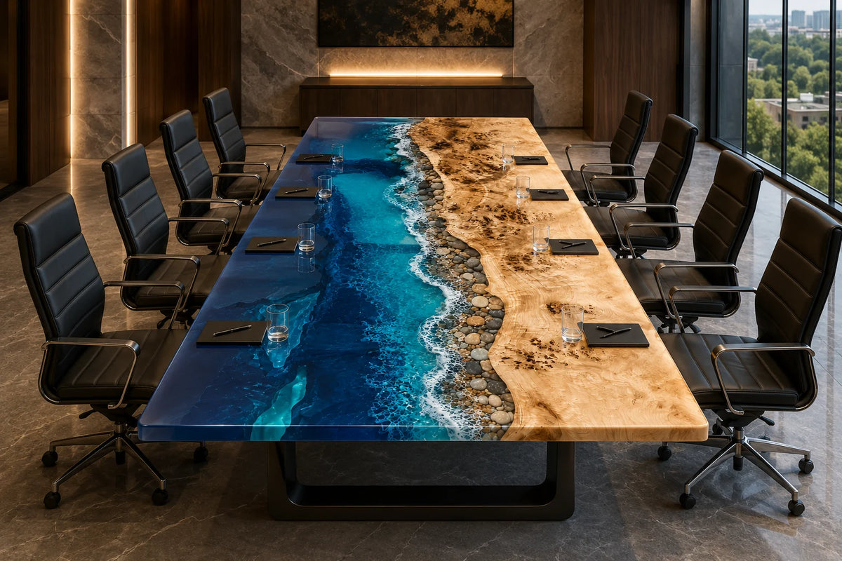 Deep Sea Coast Poplar Epoxy River Conference Table CT39