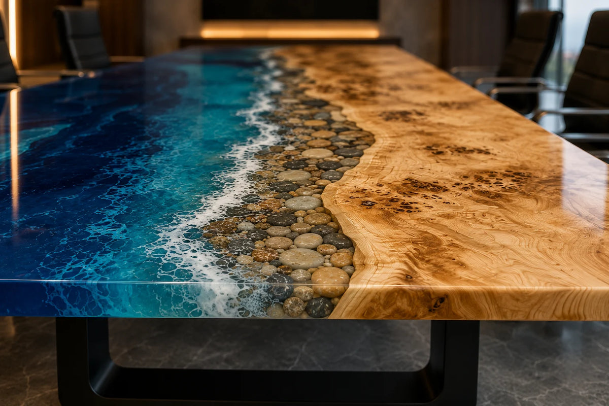 Deep Sea Coast Poplar Epoxy River Conference Table CT39