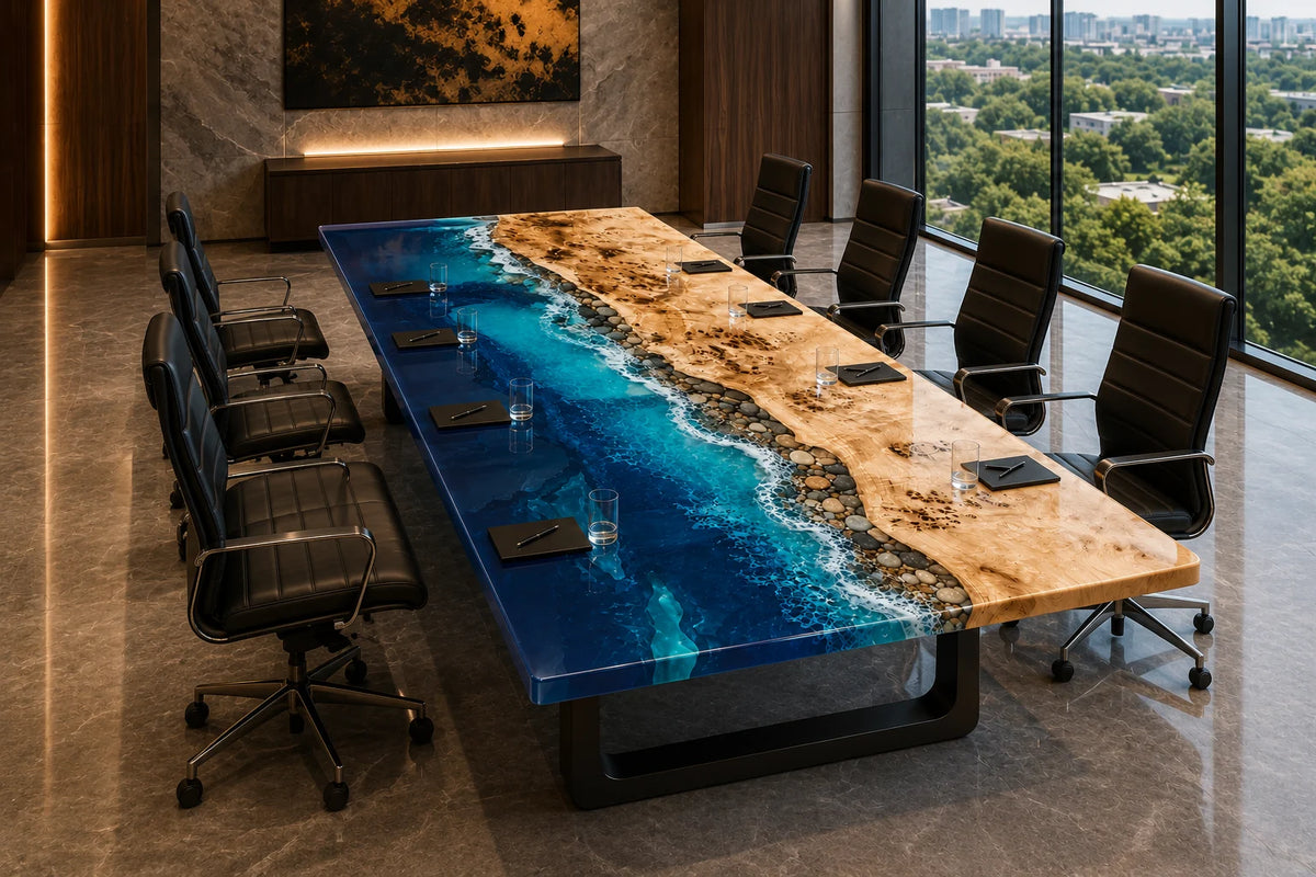 Deep Sea Coast Poplar Epoxy River Conference Table CT39