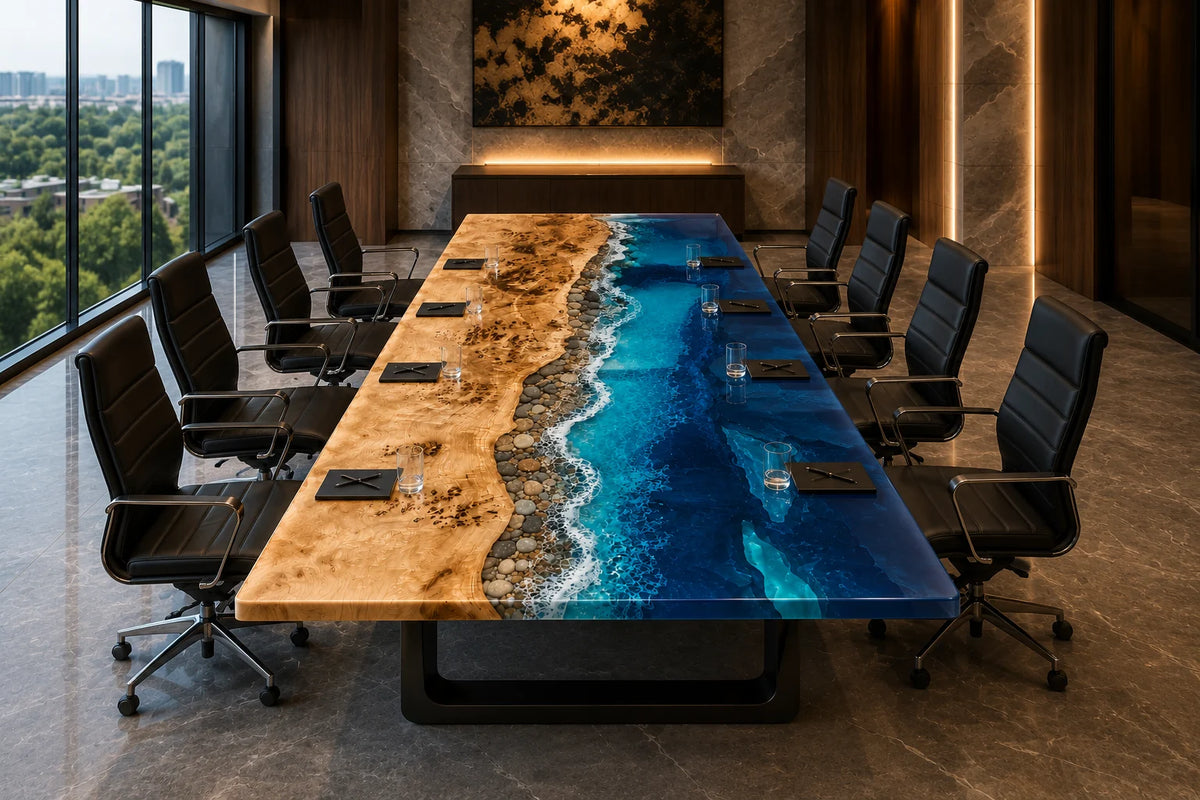 Deep Sea Coast Poplar Epoxy River Conference Table CT39