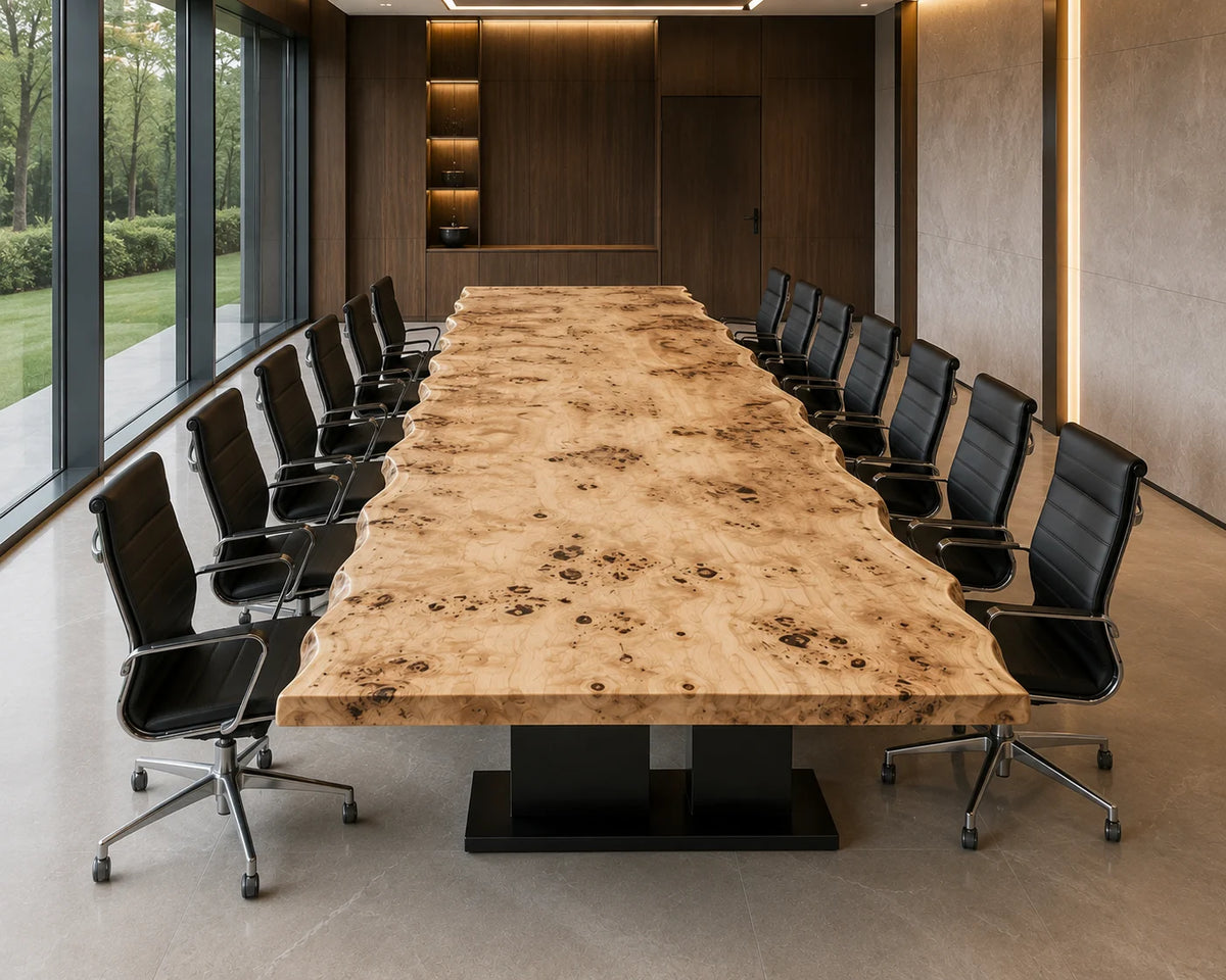 CTC42 Natural Burl Poplar Epoxy River Conference Table featuring handcrafted poplar and epoxy resin