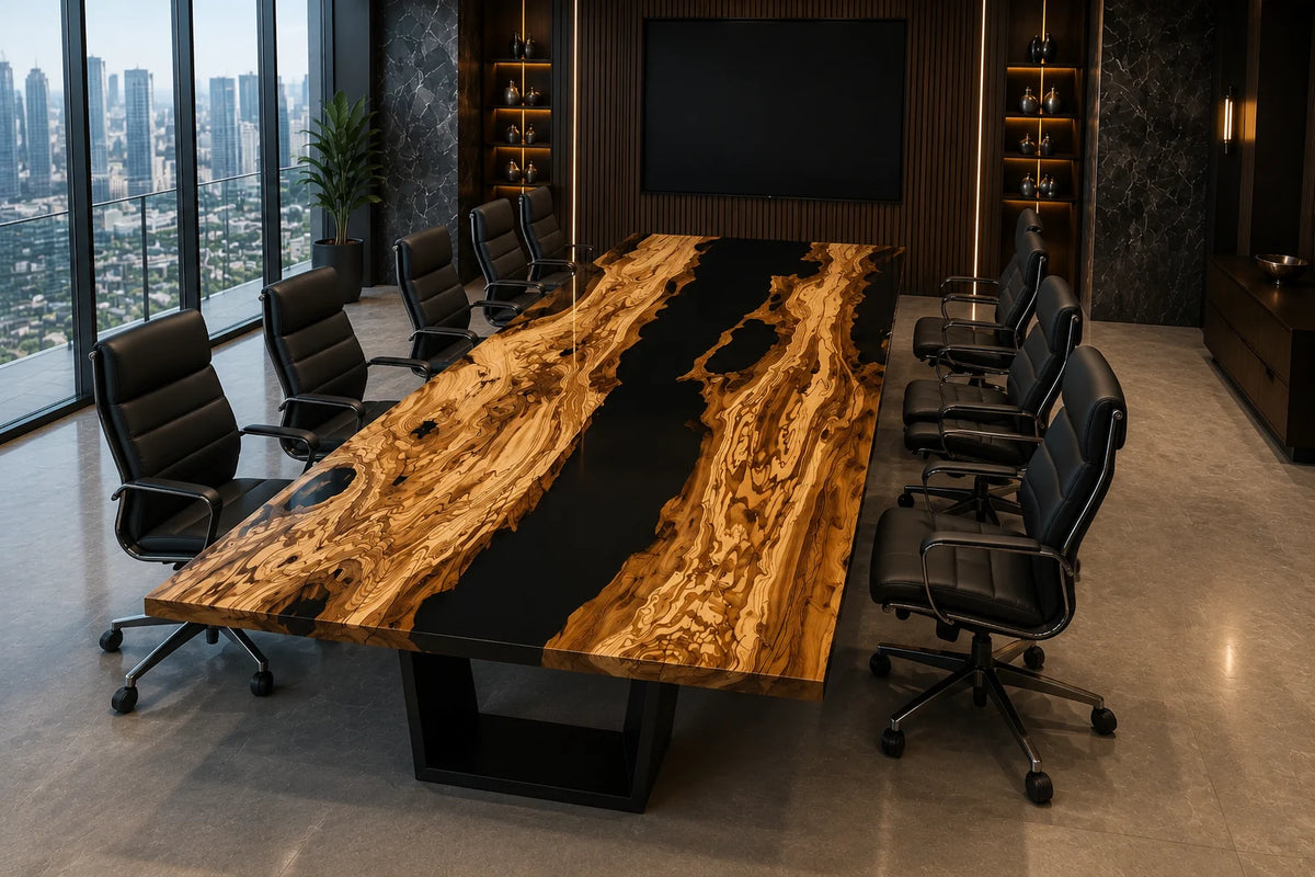 Midnight Corridor Live Edge Olive Wood Conference Table CT44