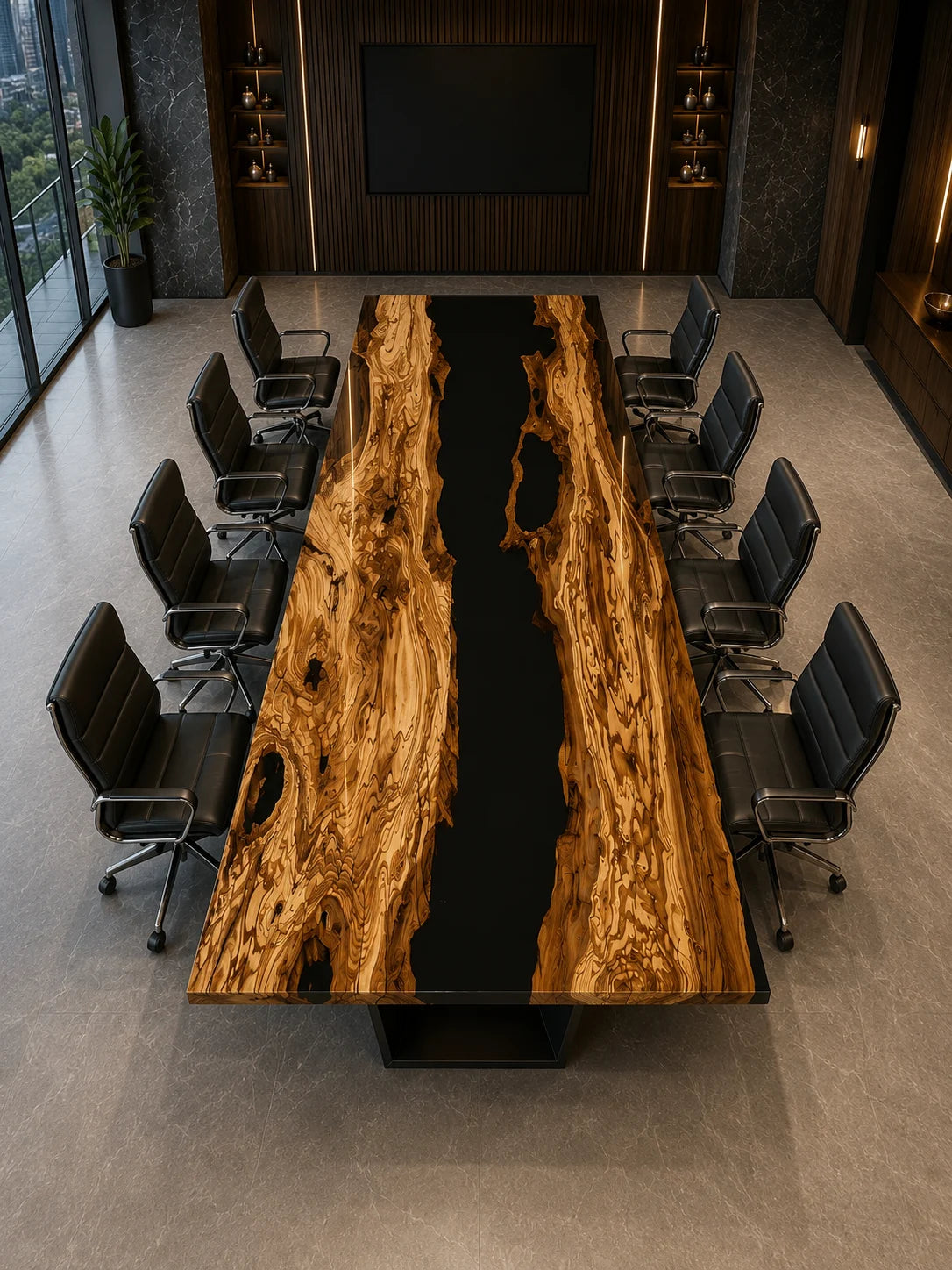 Midnight Corridor Live Edge Olive Wood Conference Table CT44