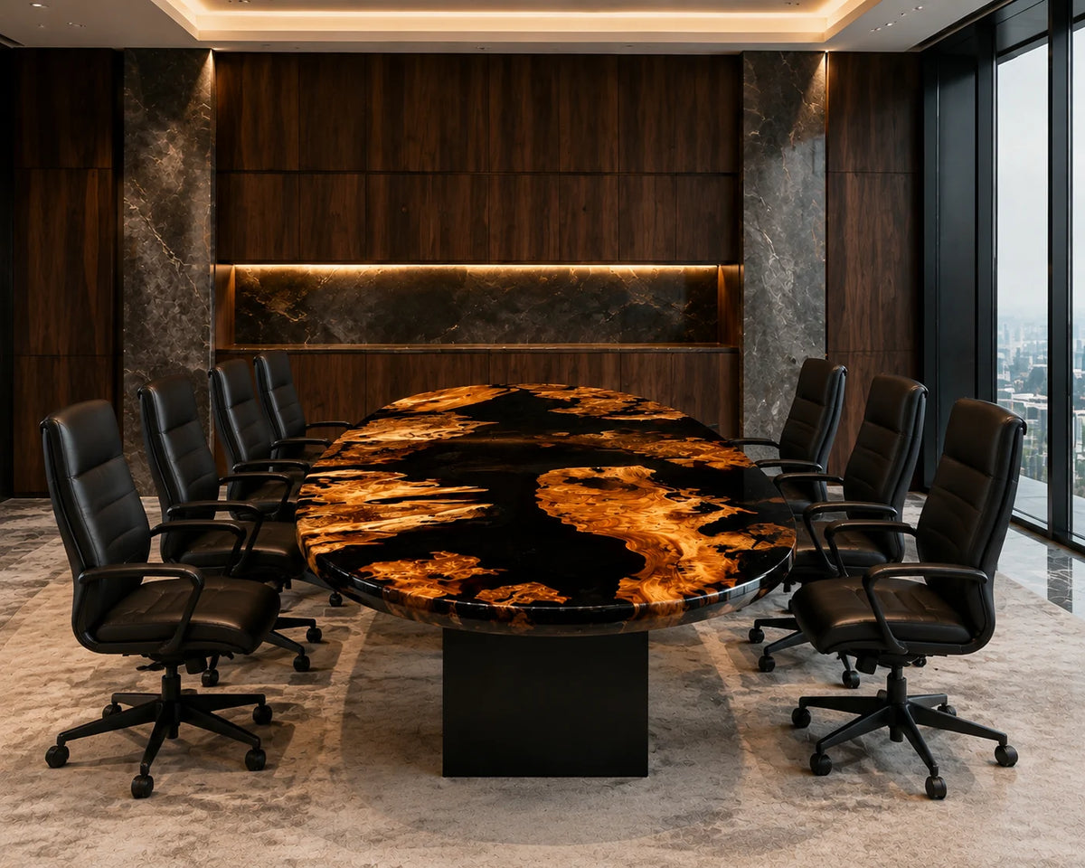 CTC48 Botanical Burl Epoxy Conference Table featuring handcrafted burl wood and epoxy resin