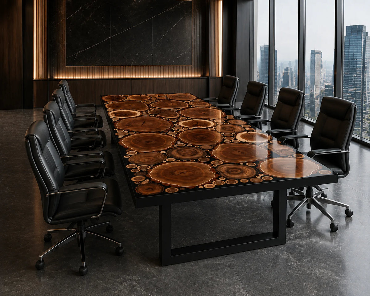 CTC50 Clear Acacia Epoxy Conference Table featuring handcrafted acacia and epoxy resin