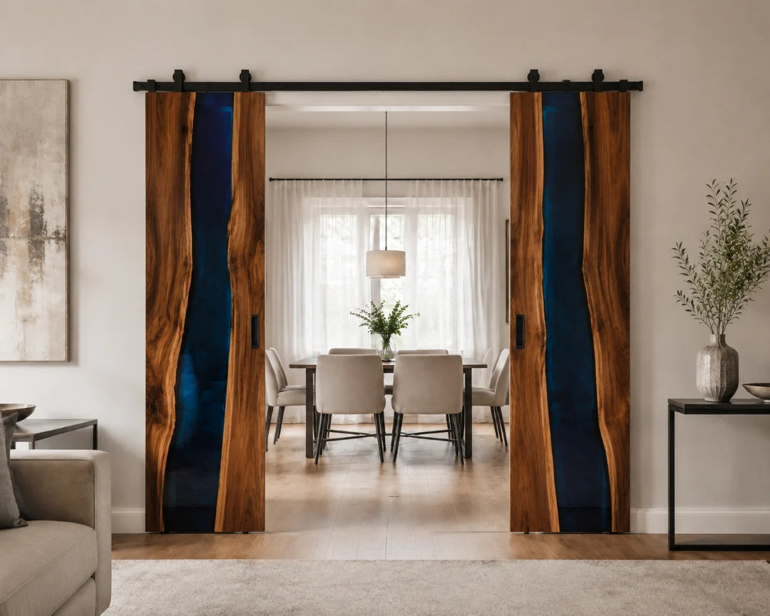 Cobalt Pair Royal Blue Epoxy Double Sliding Door DR03