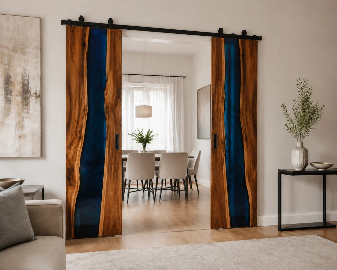 Cobalt Pair Royal Blue Epoxy Double Sliding Door DR03