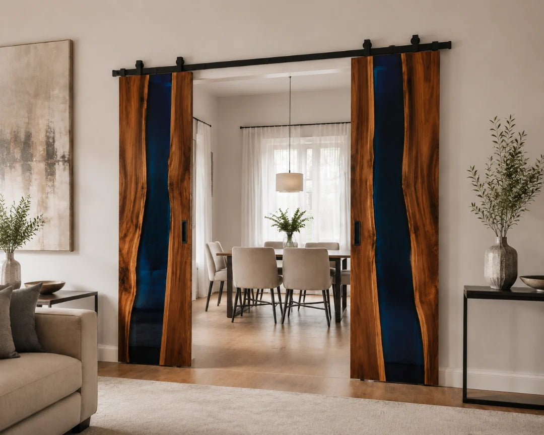 Cobalt Pair Royal Blue Epoxy Double Sliding Door DR03