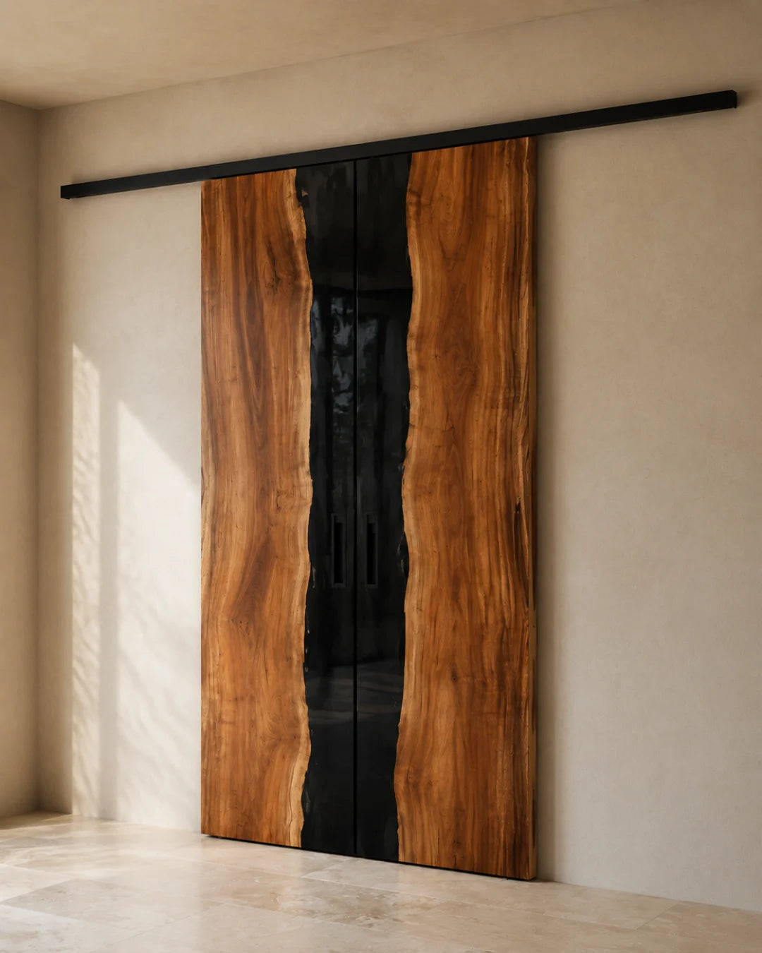 Midnight Spine Jet Black Epoxy Sliding Door DR07