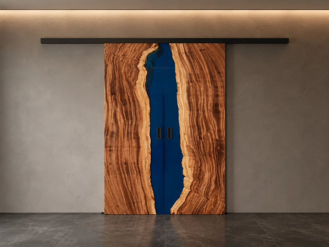 Ocean Spine Ocean Blue Epoxy Double Sliding Door DR09