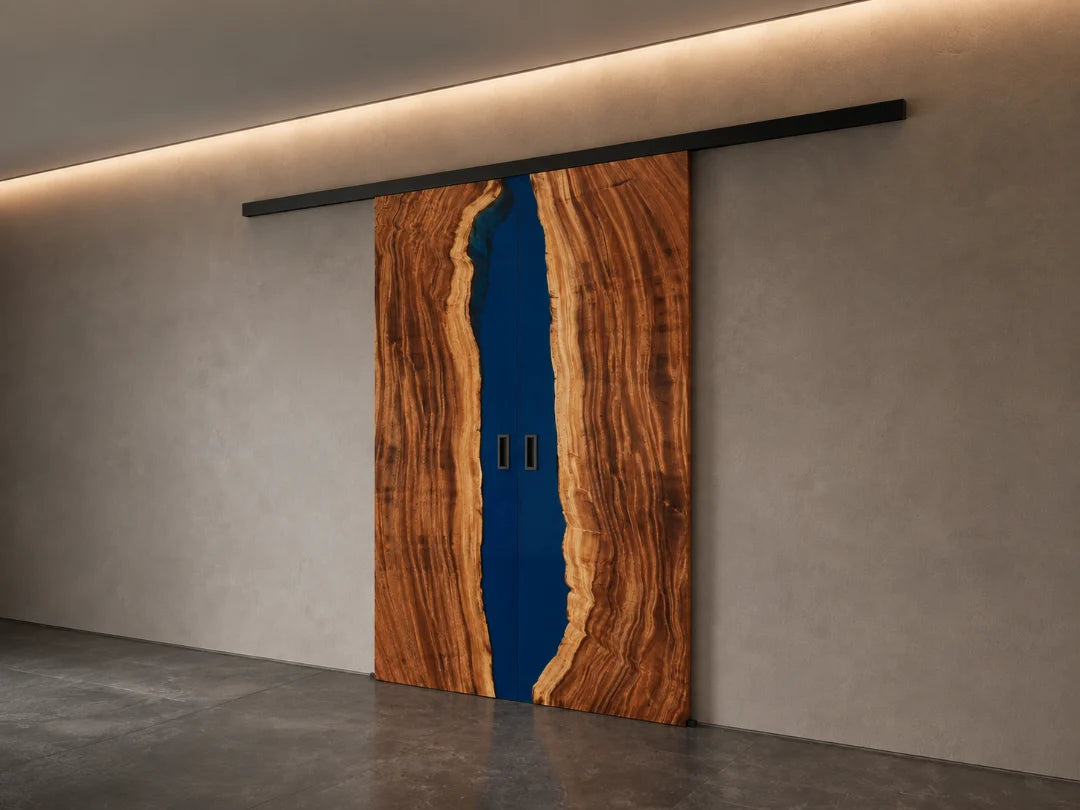 Ocean Spine Ocean Blue Epoxy Double Sliding Door DR09