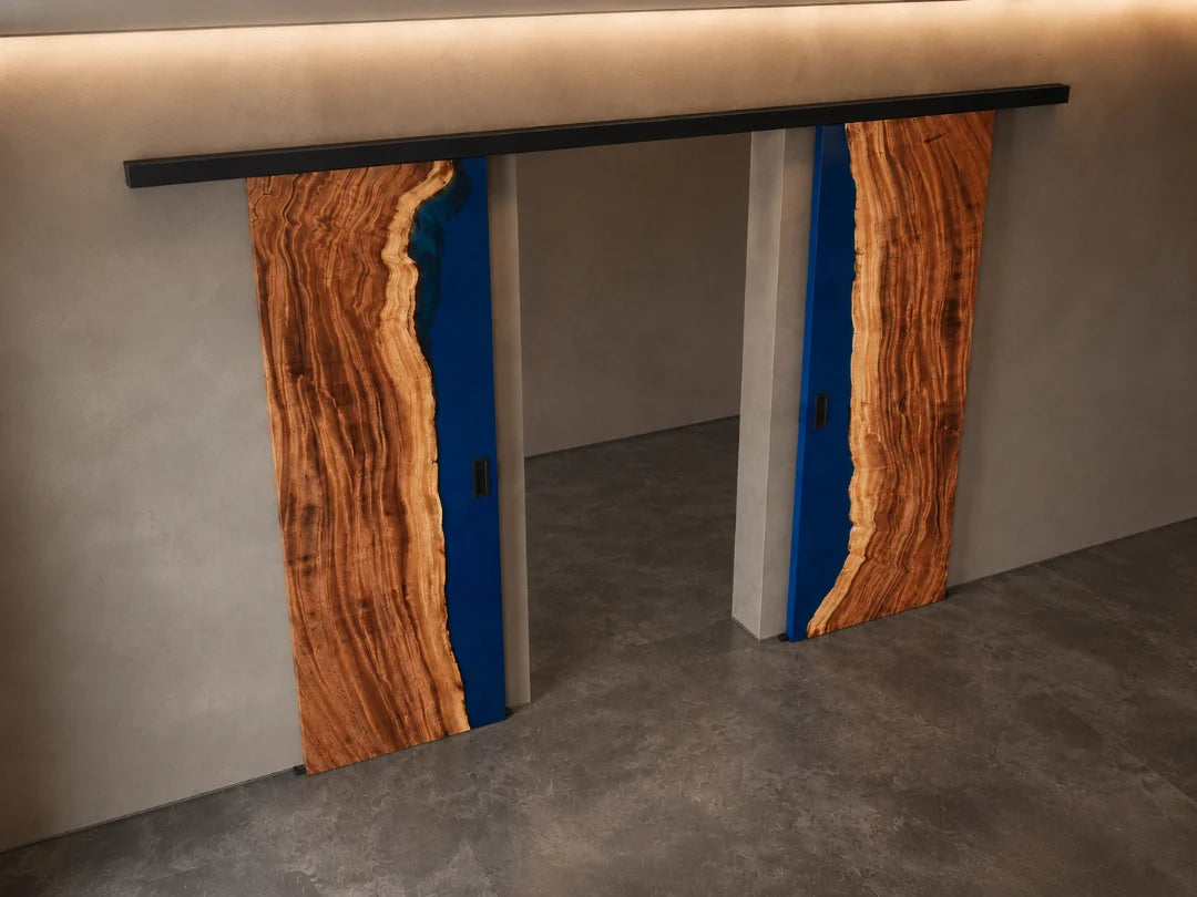 Ocean Spine Ocean Blue Epoxy Double Sliding Door DR09