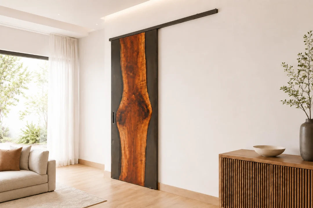 Charcoal Edge Smoky Gray Epoxy Pivot Door DR10