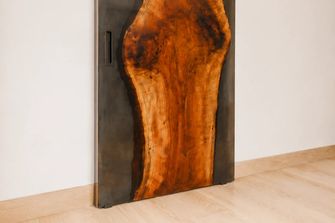 Charcoal Edge Smoky Gray Epoxy Pivot Door DR10