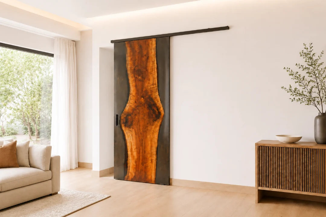 Charcoal Edge Smoky Gray Epoxy Pivot Door DR10