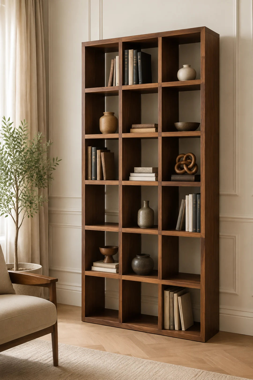 DSC01 Midnight Grove jet black display and storage cabinet with handcrafted resin and natural-grain detail
