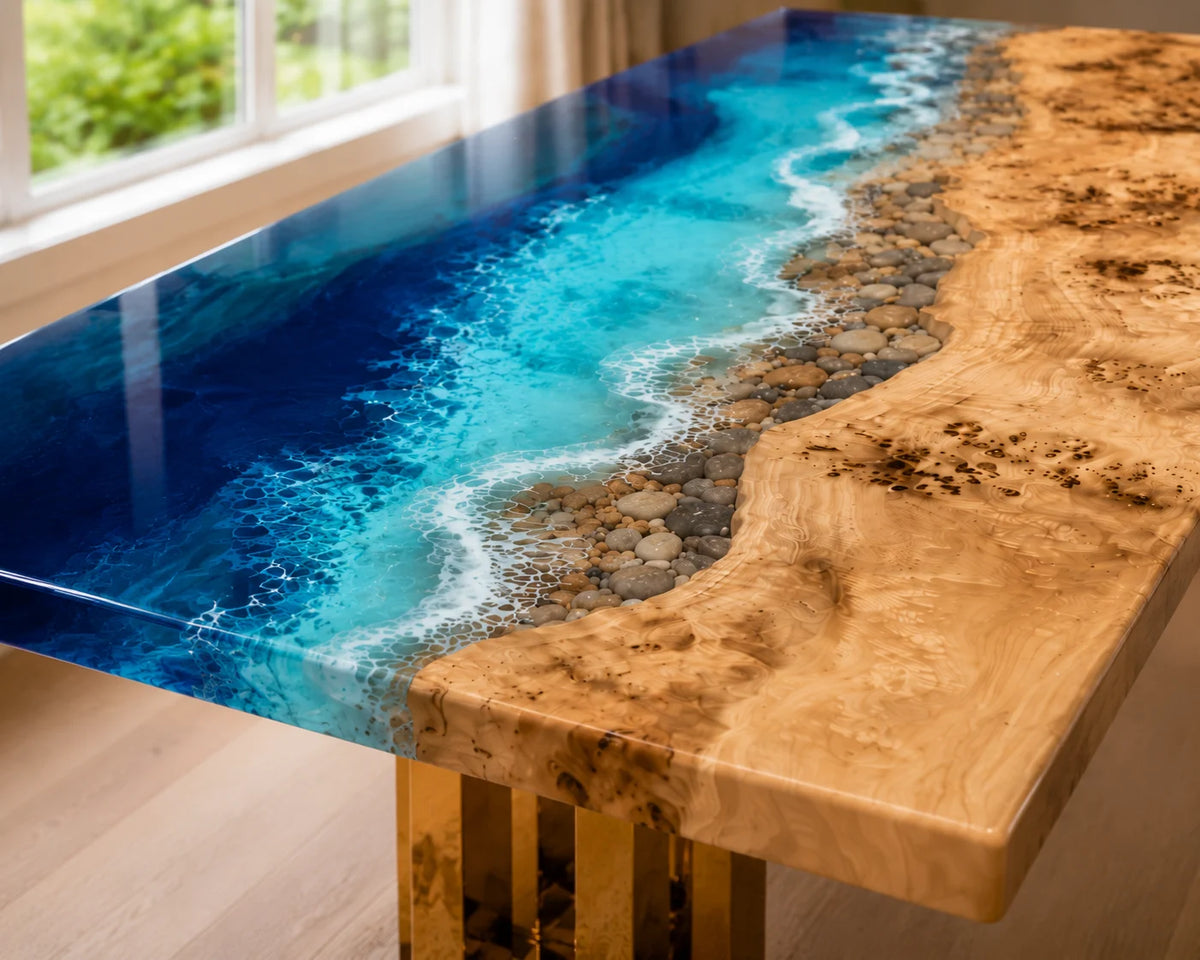 Aurorawoodart Custom Poplar Waves Beach Dining Table DT100