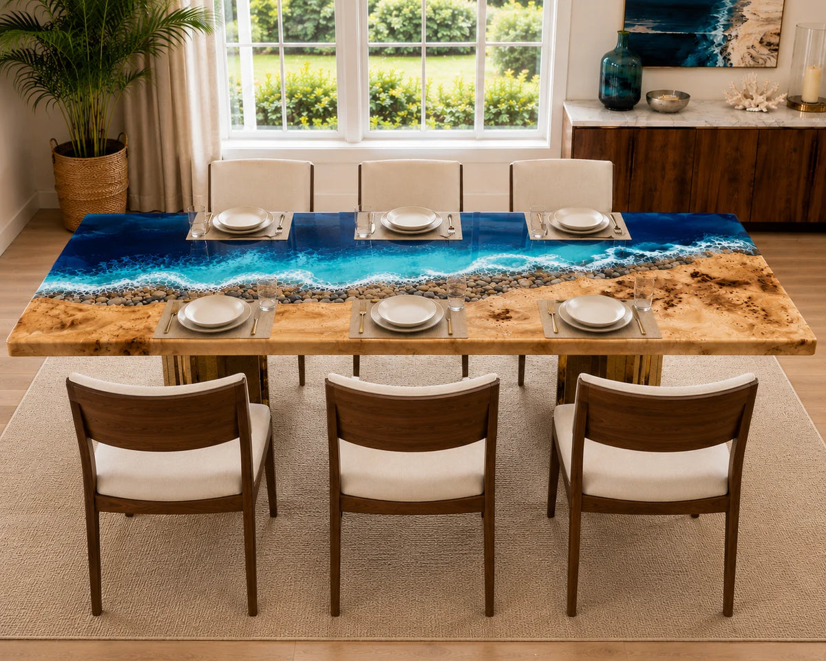 Aurorawoodart Custom Poplar Waves Beach Dining Table DT100