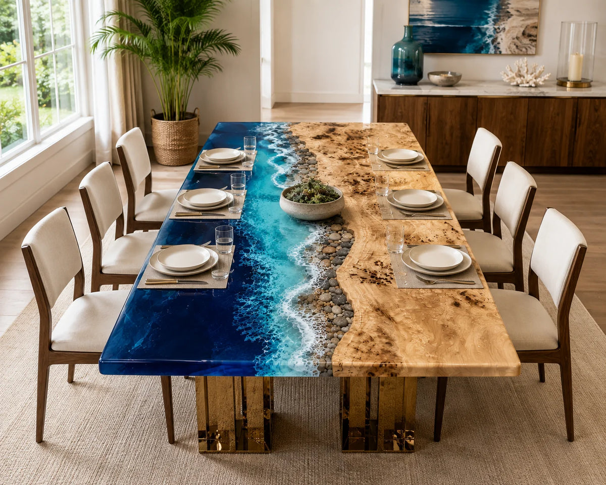 Aurorawoodart Custom Poplar Waves Beach Dining Table DT100