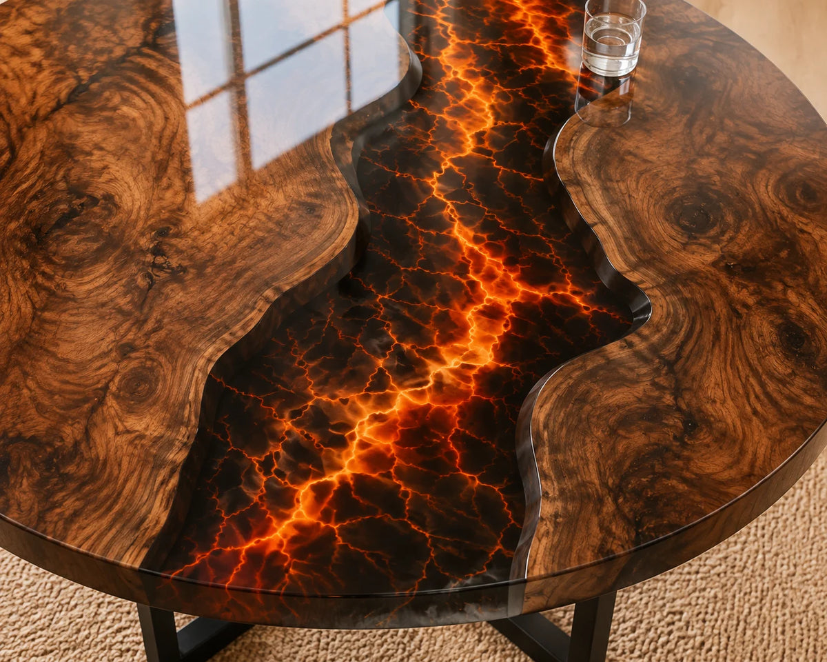 Aurorawoodart Custom Walnut  Epoxy Dining  Lava  Table DT102