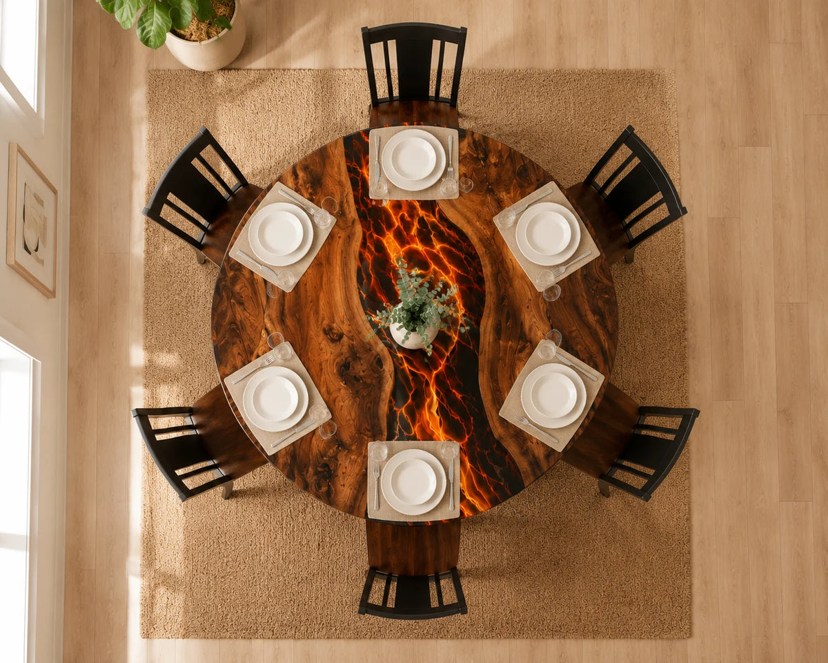 Aurorawoodart Custom Walnut  Epoxy Dining  Lava  Table DT102