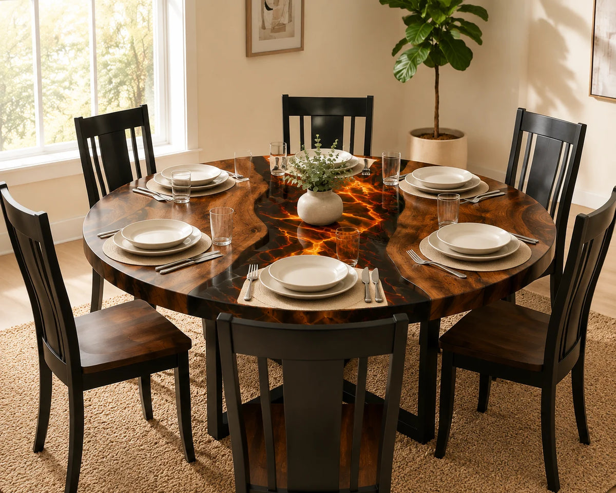 Aurorawoodart Custom Walnut  Epoxy Dining  Lava  Table DT102