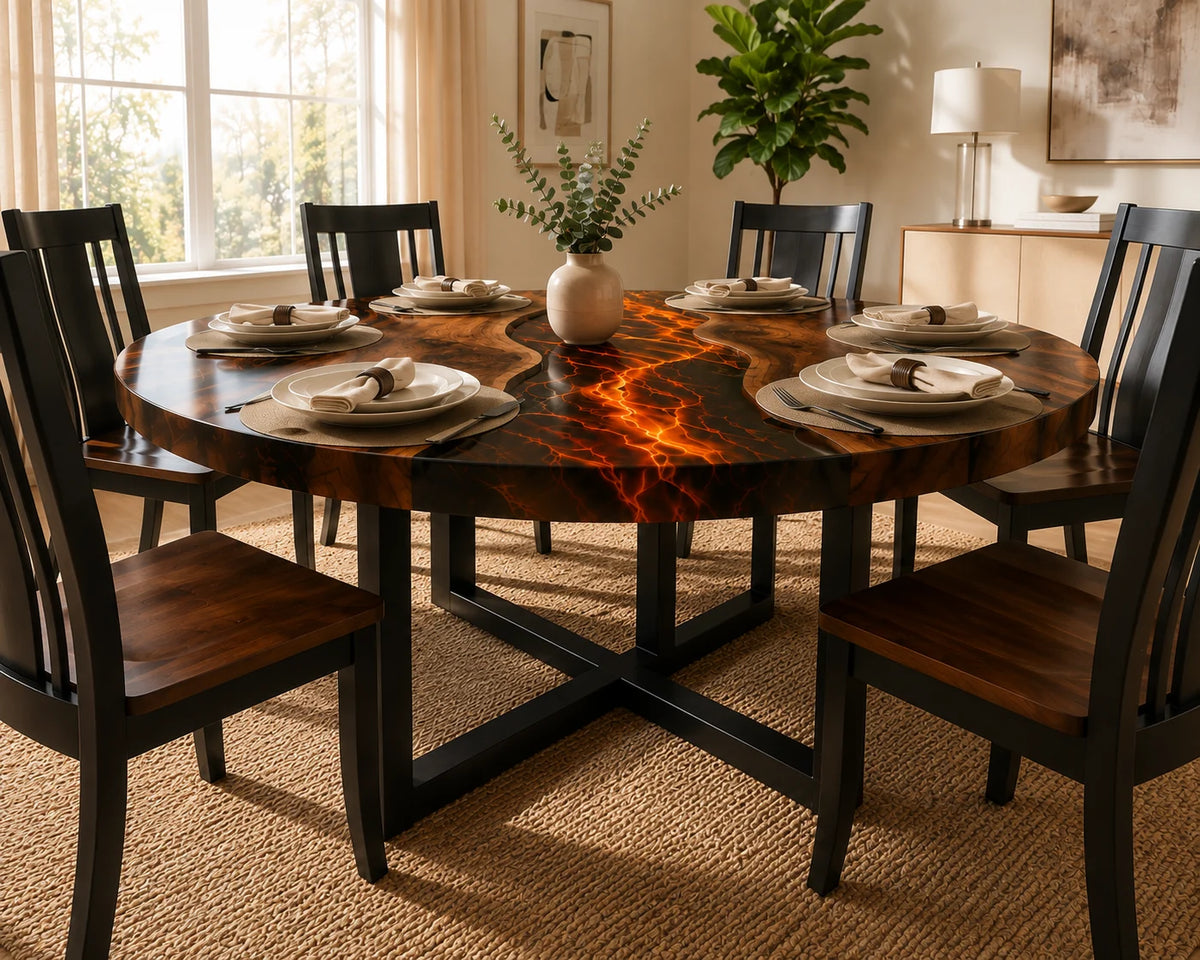 Aurorawoodart Custom Walnut  Epoxy Dining  Lava  Table DT102