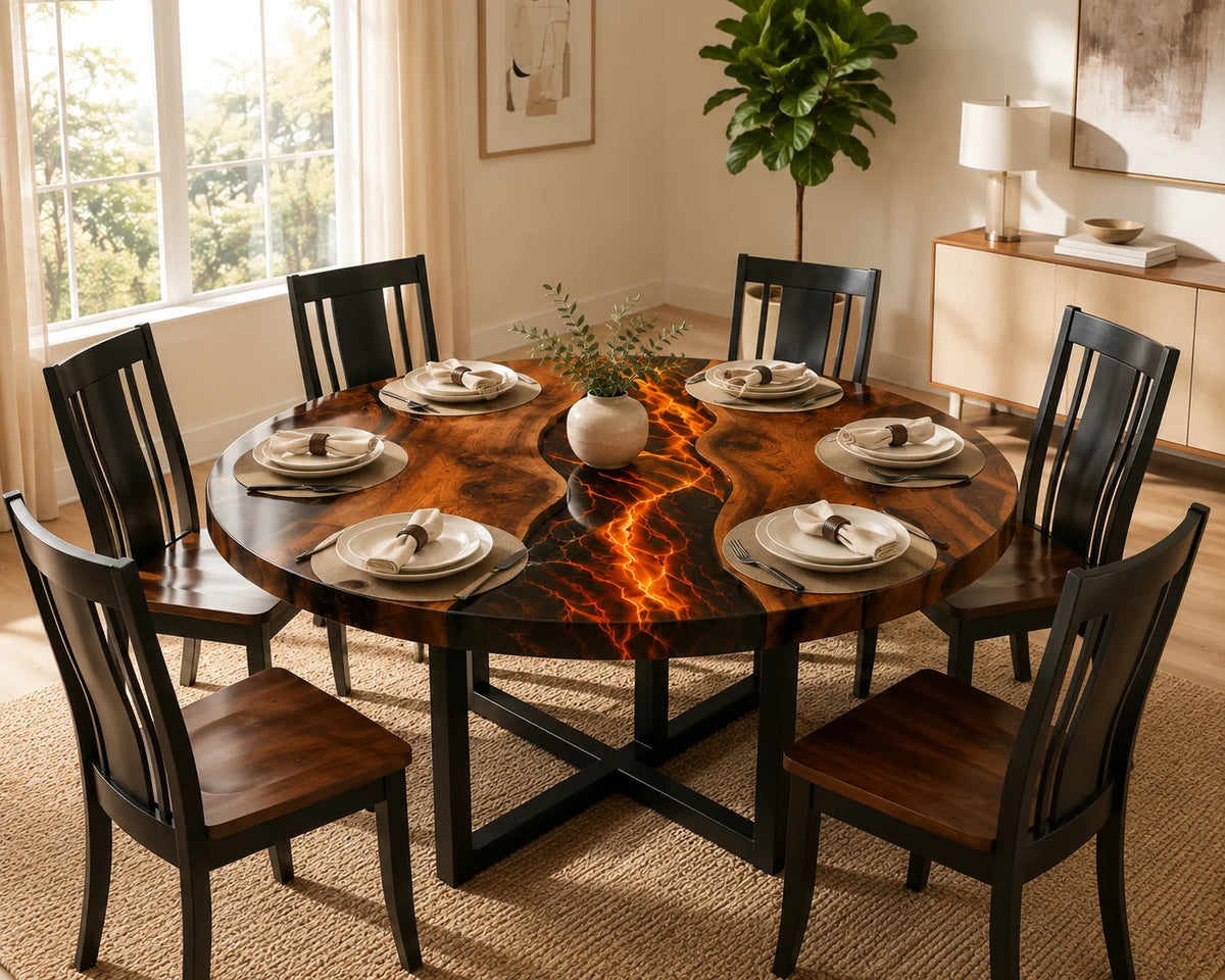 Aurorawoodart Custom Walnut  Epoxy Dining  Lava  Table DT102