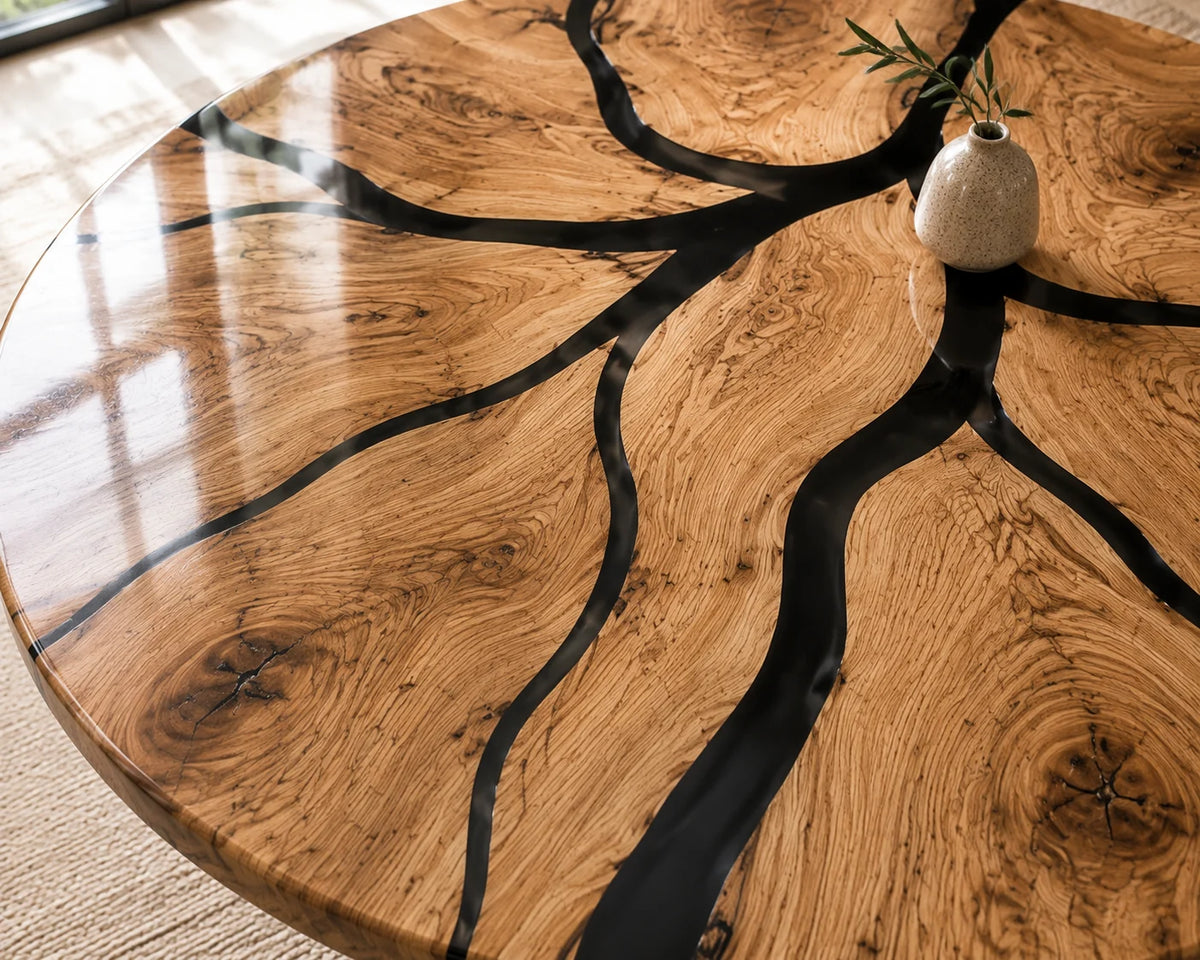 Aurorawoodart Custom Walnut Black Modern Epoxy Dining Table DT103