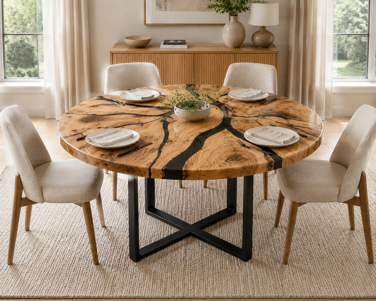 Aurorawoodart Custom Walnut Black Modern Epoxy Dining Table DT103