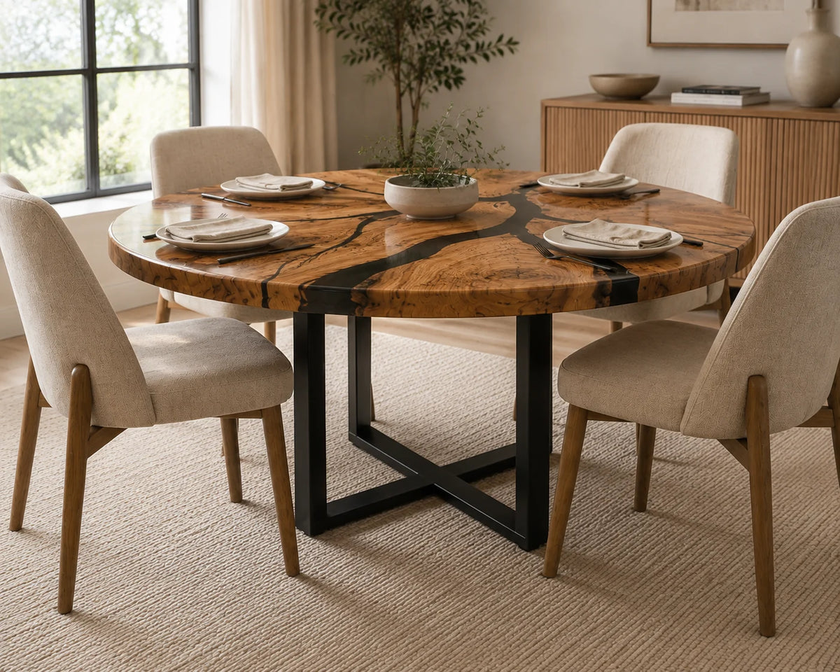 Aurorawoodart Custom Walnut Black Modern Epoxy Dining Table DT103