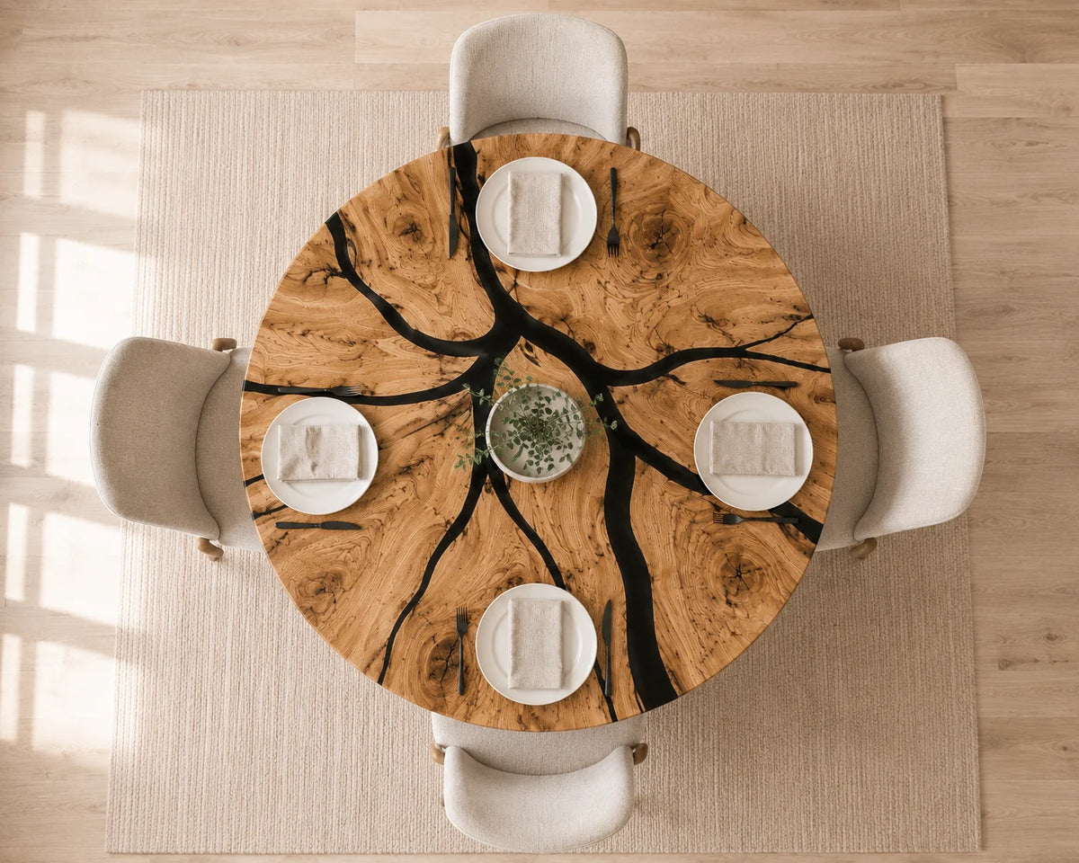 Aurorawoodart Custom Walnut Black Modern Epoxy Dining Table DT103