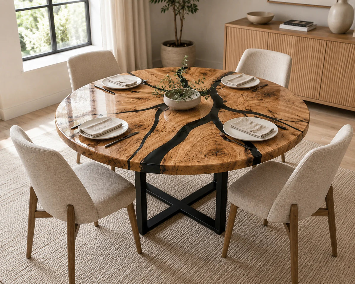 Aurorawoodart Custom Walnut Black Modern Epoxy Dining Table DT103