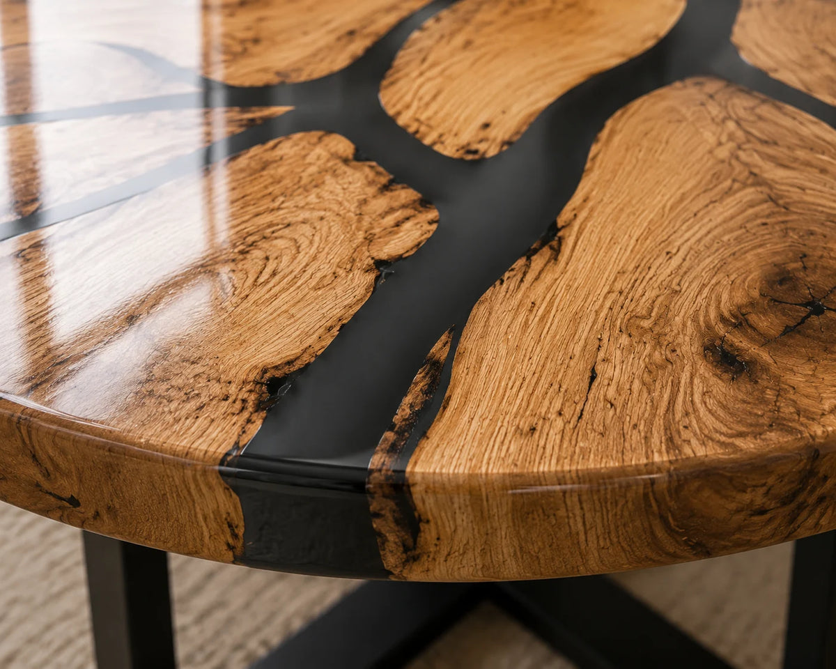 Aurorawoodart Custom Walnut Black Modern Epoxy Dining Table DT103