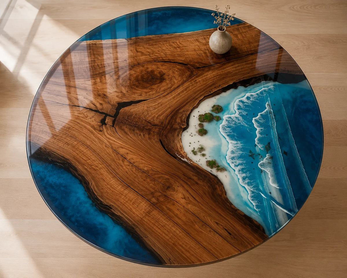 Aurorawoodart Custom Black Walnut Waves Beach Dining Table DT106