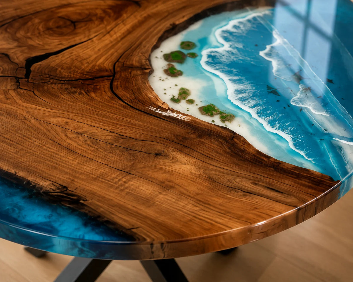 Aurorawoodart Custom Black Walnut Waves Beach Dining Table DT106