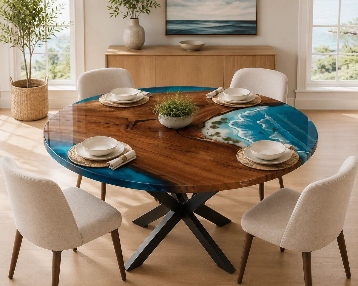 Aurorawoodart Custom Black Walnut Waves Beach Dining Table DT106
