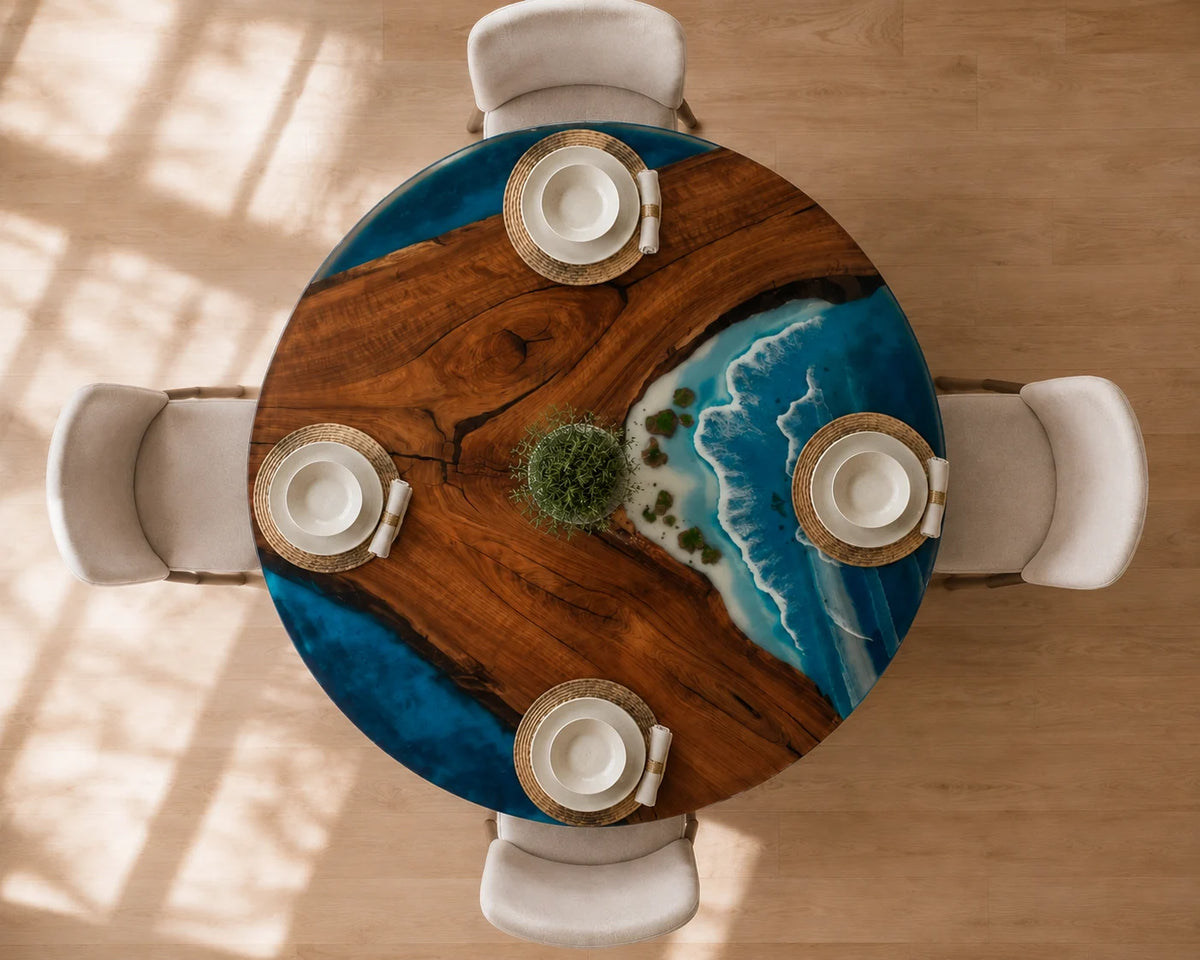 Aurorawoodart Custom Black Walnut Waves Beach Dining Table DT106