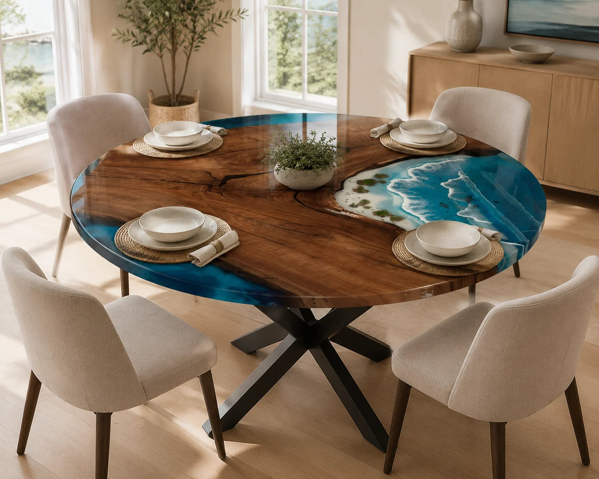 Aurorawoodart Custom Black Walnut Waves Beach Dining Table DT106
