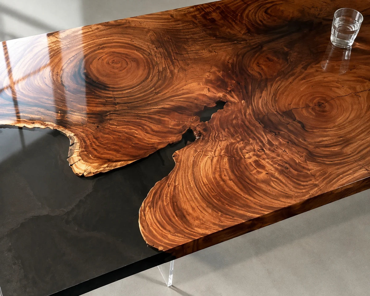 Aurorawoodart Custom Walnut Black Epoxy Live Edge Dining Table DT108