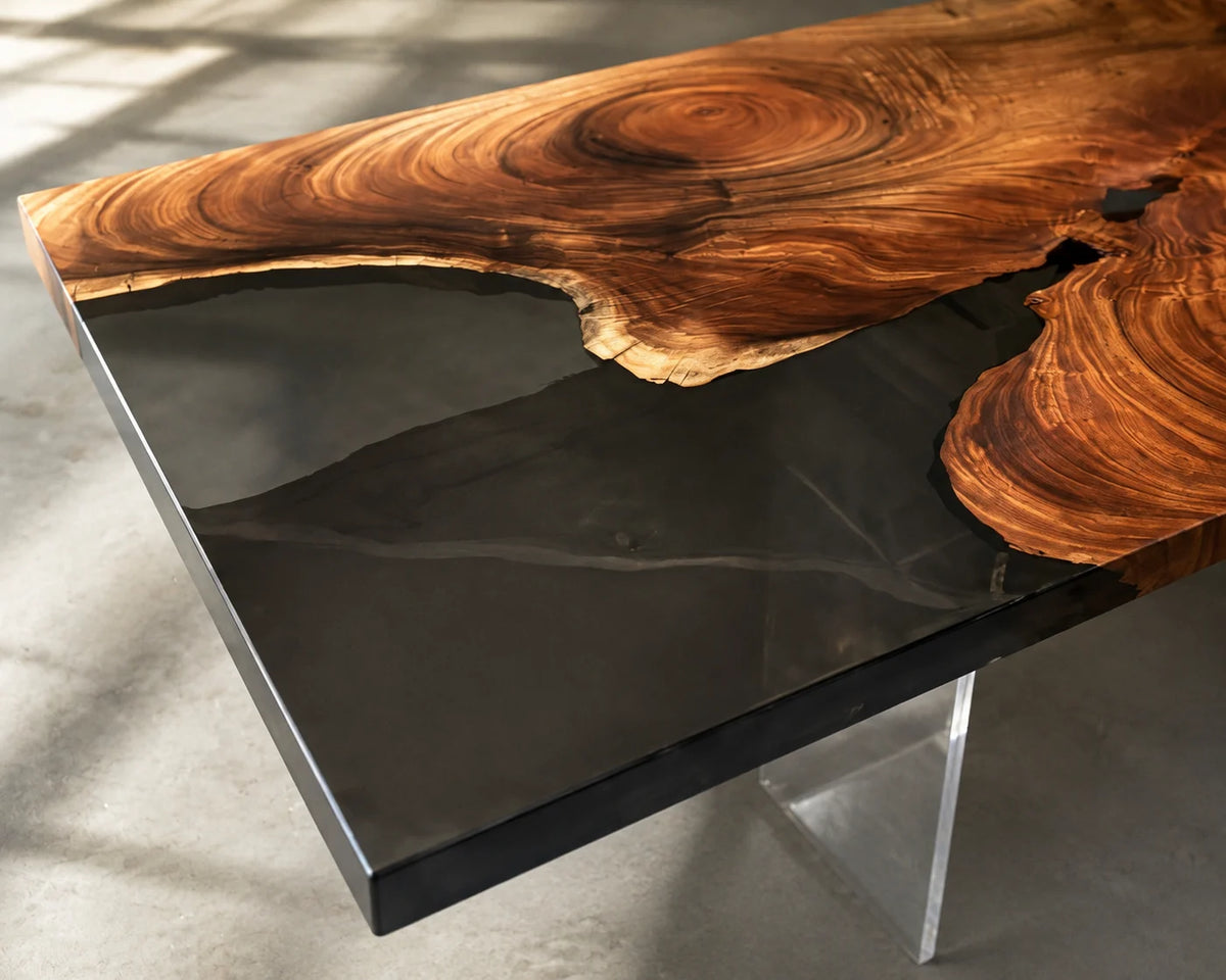 Aurorawoodart Custom Walnut Black Epoxy Live Edge Dining Table DT108