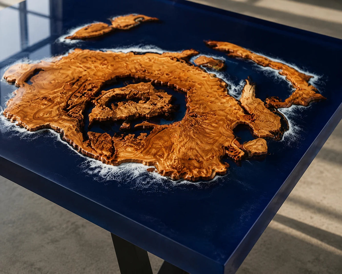 Aurorawoodart Custom Cedar Burl Blue Epoxy Ocean Dining Table DT112