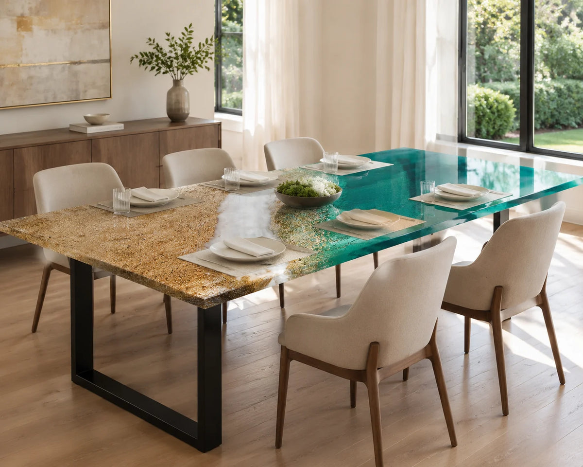 Aurorawoodart Custom Green Epoxy Ocean Dining Table DT114