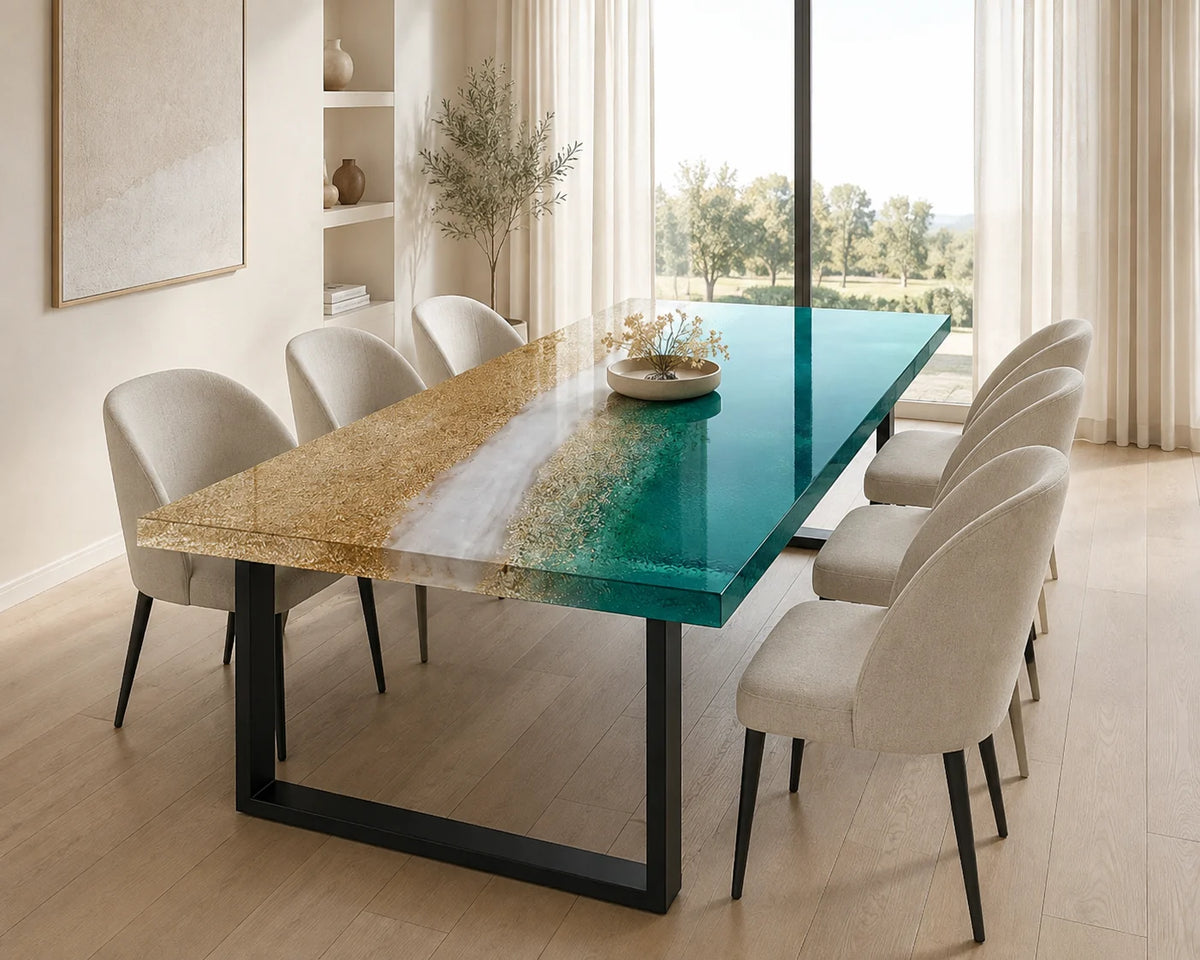 Aurorawoodart Custom Green Epoxy Ocean Dining Table DT114