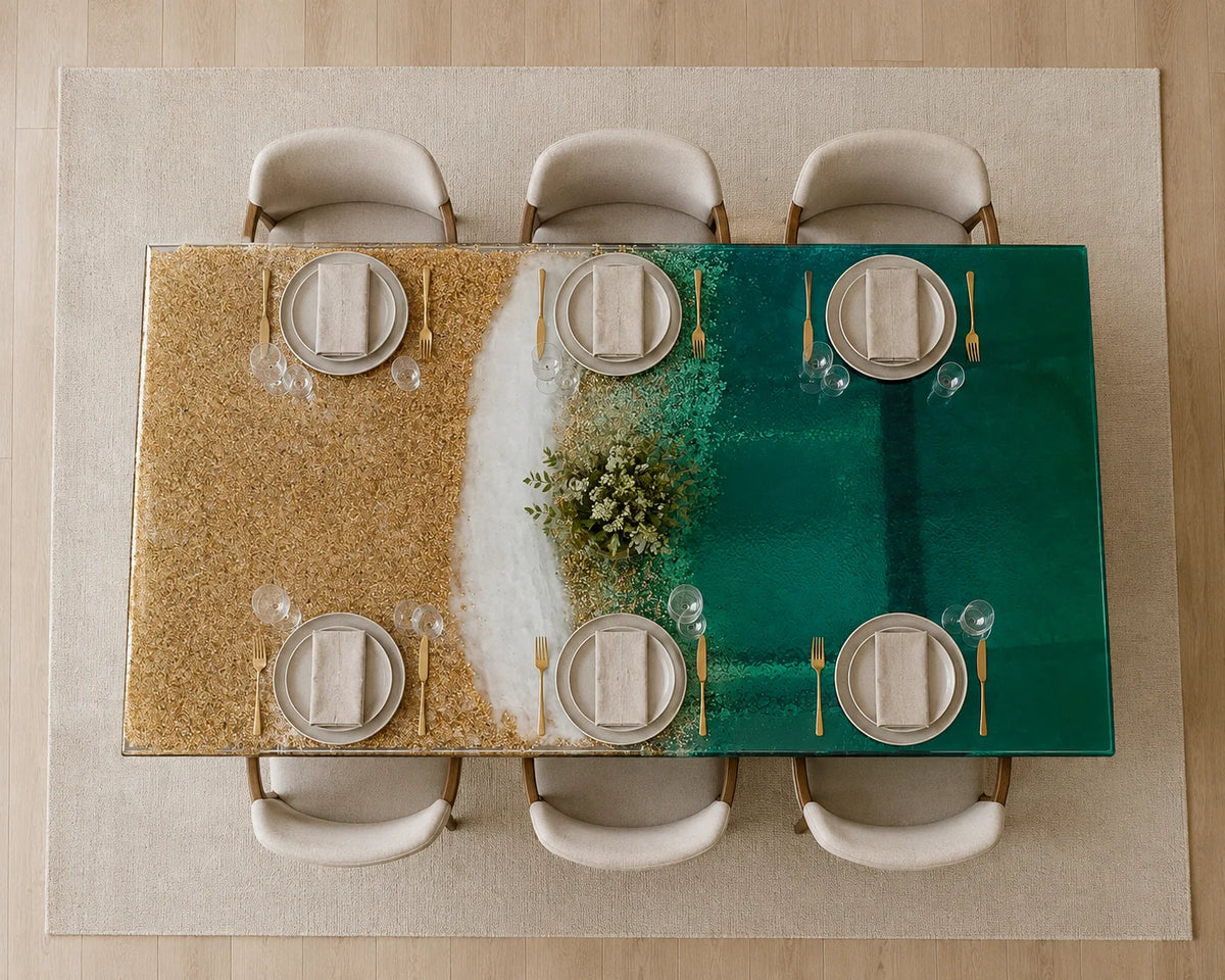 Aurorawoodart Custom Green Epoxy Ocean Dining Table DT114