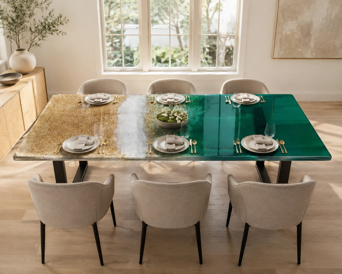 Aurorawoodart Custom Green Epoxy Ocean Dining Table DT114