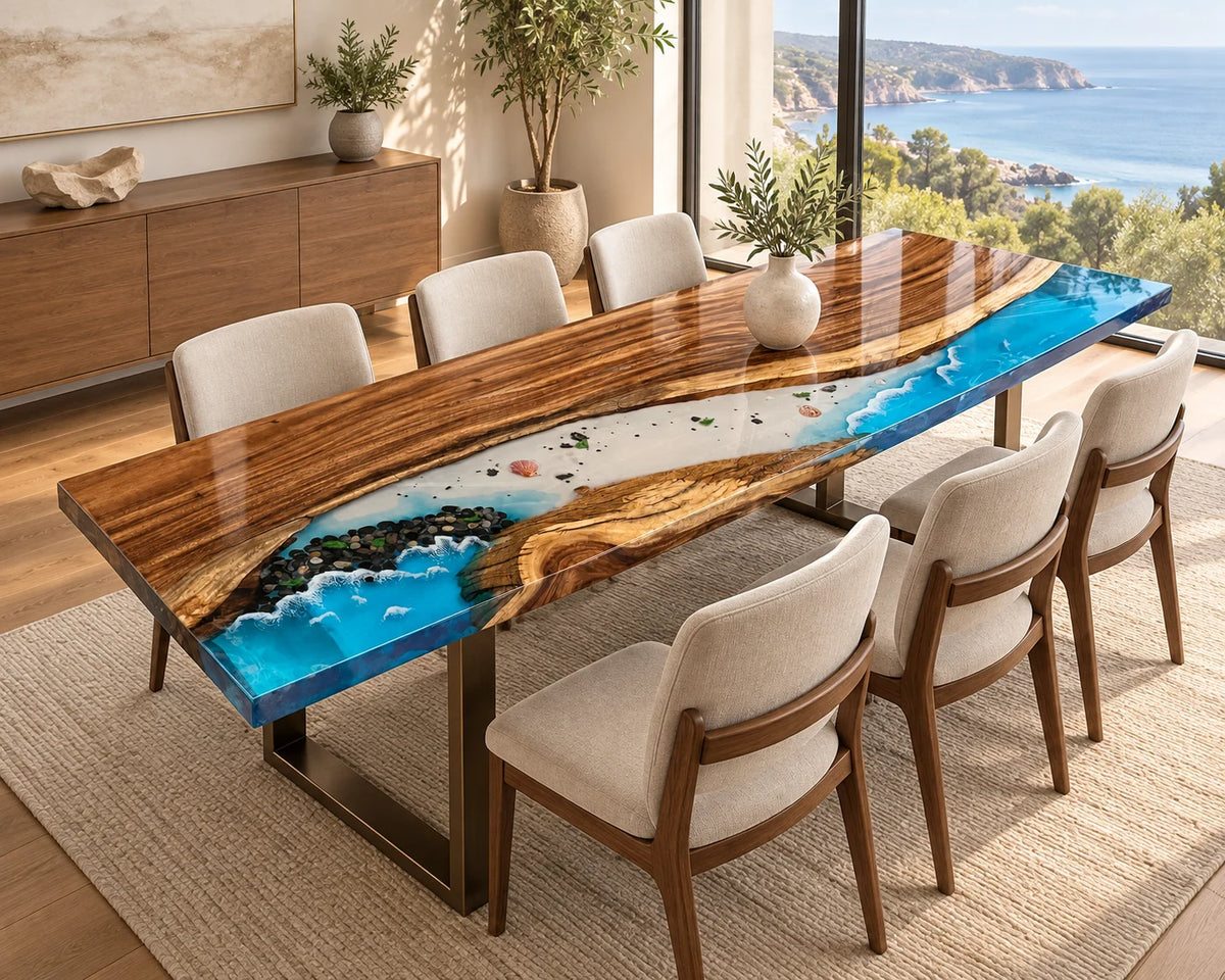 Aurorawoodart Custom Walnut Waves Beach Dining Table DT115