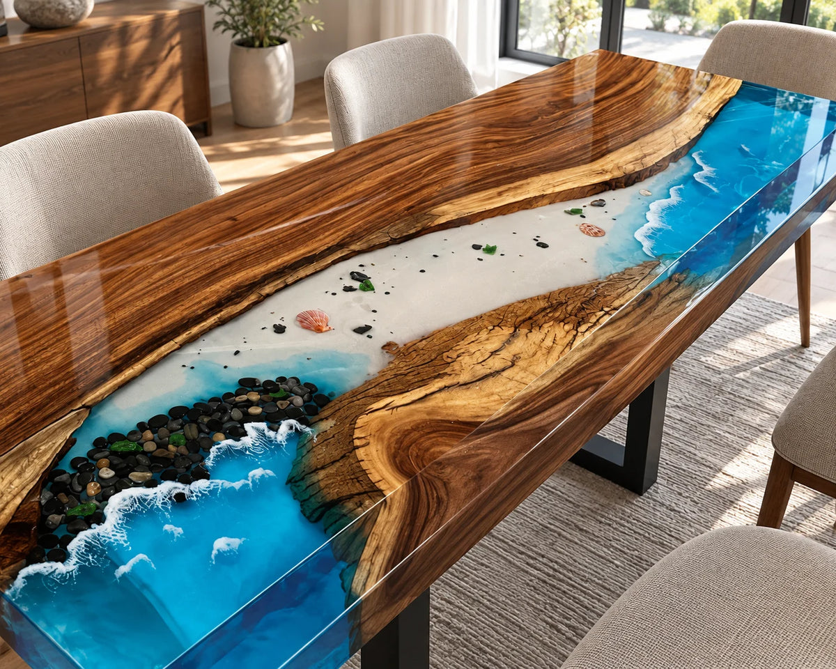 Aurorawoodart Custom Walnut Waves Beach Dining Table DT115