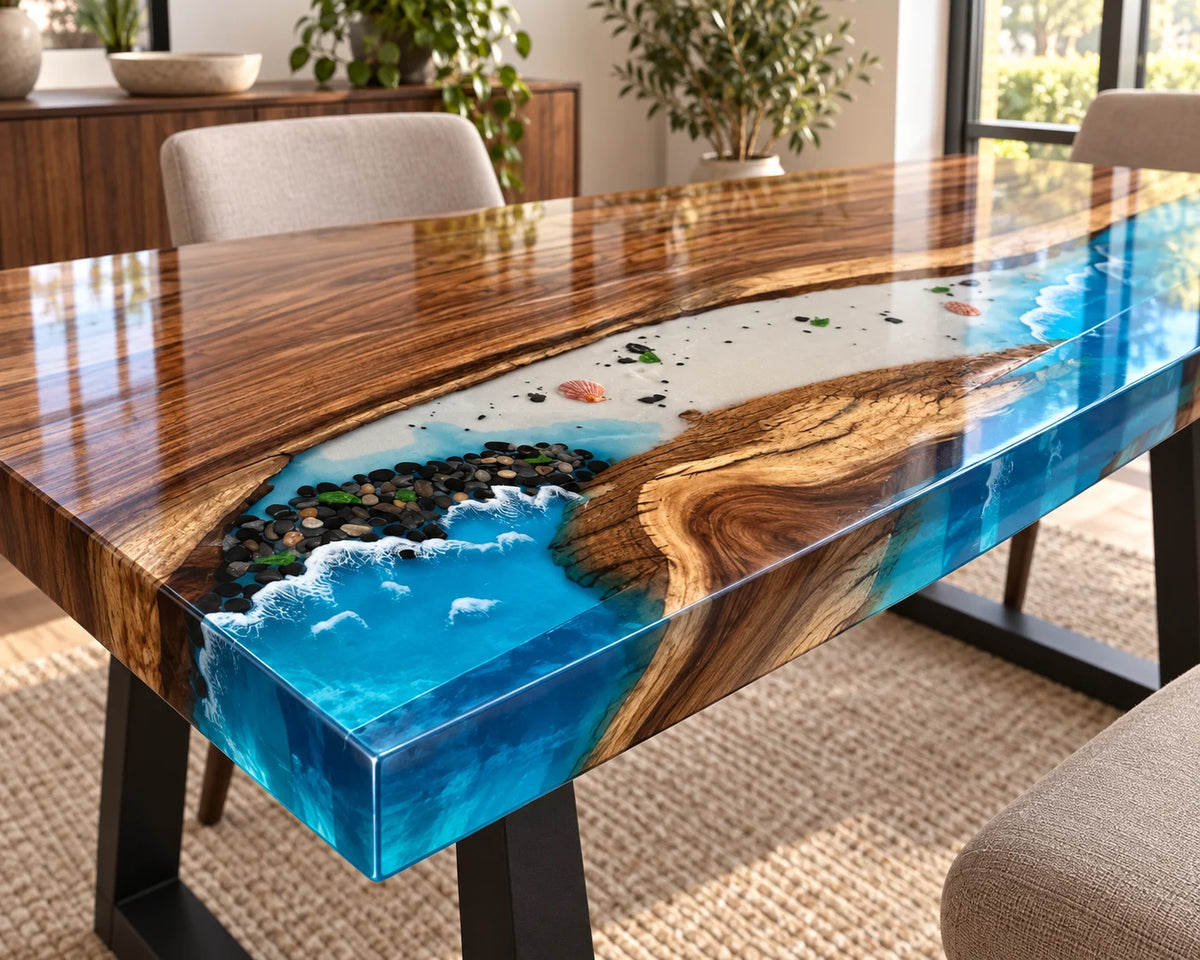 Aurorawoodart Custom Walnut Waves Beach Dining Table DT115