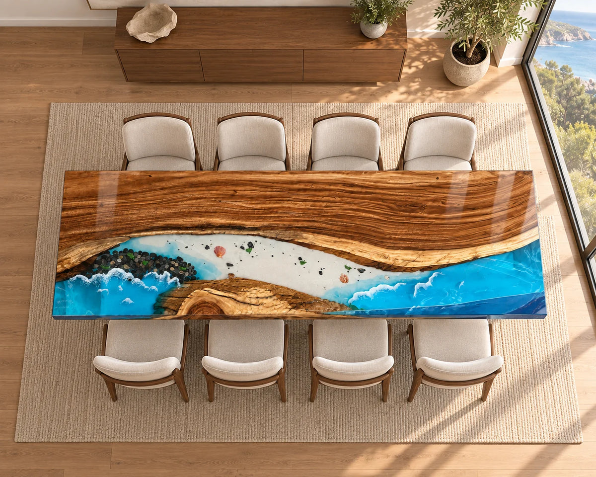 Aurorawoodart Custom Walnut Waves Beach Dining Table DT115